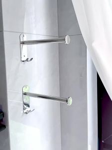 SXH Stainless steel clothes rack no-drill storage organizer multifunctional telescopic hanging rod for balcony clothes drying rack