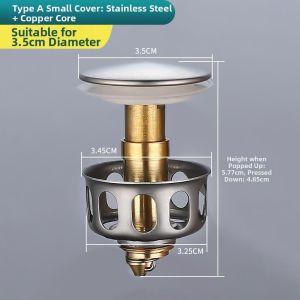Universal Edition Stainless Steel Bounce Core Push Type Stainless Steel Push-Type Bounce Core Copper Plug No Overflow Pop Up Sink Drain Plug Spring Loaded Washbasin Stopper Sink Up Drain Stopper Basin Bathroom Lavatory Kitchen Bathtub Accessories Cap
