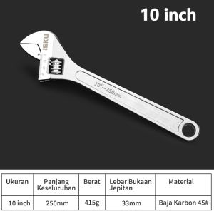 ISKU Kunci Inggris Adjustable Wrench 8" 10" 12" Pipa 45# Carbon Steel Alat Perkakas Repair Tool