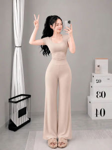Set áo cổ vuông tay ngắn kèm quần dài ống rộng KVYBODY S66 chất thun cotton borip lụa dày mịn co giãn