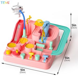 TEMI Pink Adventure Car Track Race Rail Track Toy  Bus Racing Rail Car City Rescue Educational Playsets Kids Girl Gift