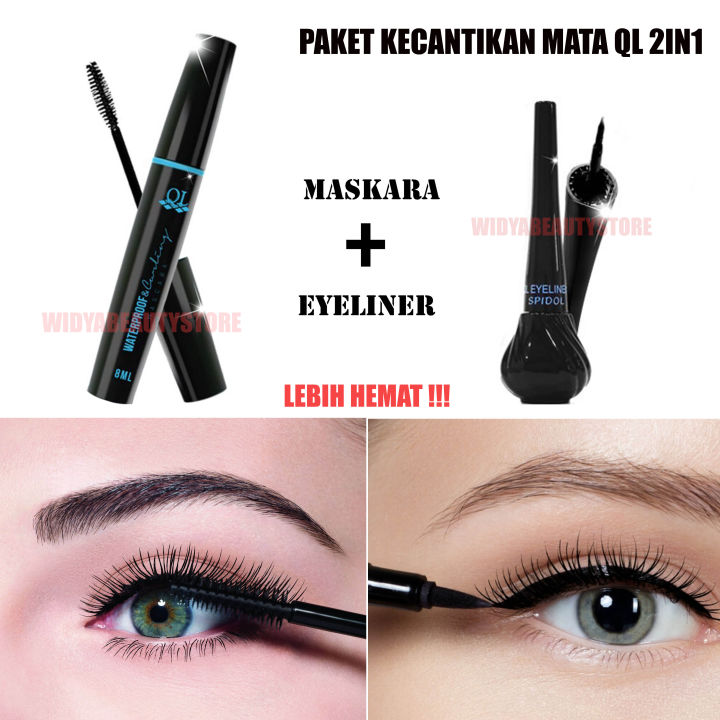 PAKET KECANTIKAN MATA QL 2 IN 1 / MASCARA QL + Eyeliner QL / WATERPROOF