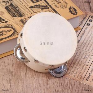 [COD] Shinia แทมบูรีนมือถือ4นิ้วพร้อมโลหะแถวเดียวหนังแกะกลองผิวไม้กลองบันเทิงกลองของเล่นดนตรี