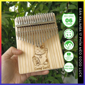 Đàn kalimba 17 phím nguyên khối khắc hình mèo GOOD LUCK QUYNHLEMO Kalimba chữ nhật tặng búa túi rút giấy dán khăn lau tài liệu hướng dẫn chơi.