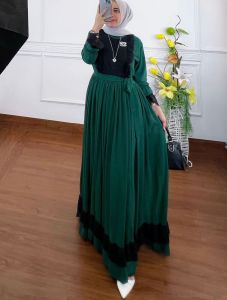 COD-Dress Wanita Calissa Bahan Full Ceruty Aplikasi Brukat Renda//Gamis Wanita Terbaru