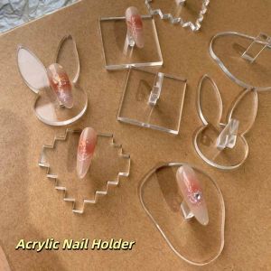 STARGOODS 6Pcs Transparent Acrylic Nail Holder Heart Shape Flower Nail Art Display Rack Practical Tools Nail Tip Practice Stand DIY Practice