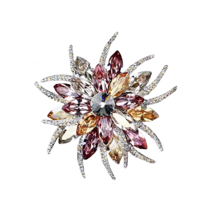 เข็มกลัดดอกไม้ชั้นที่มีความซับซ้อนประดับด้วย Rhinestones และธีมดอกไม้สำหรับแฟชั่นสำหรับผู้หญิง