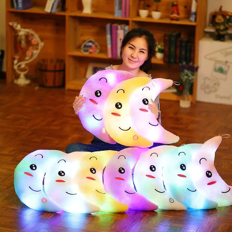34cm Luminous Pillow Star moon Shape Cushion Colorful Glowing Pillow Plush  Doll Led Light Toys Stuffed Plush Light Toys Gift for Kids Pillow for Girls 