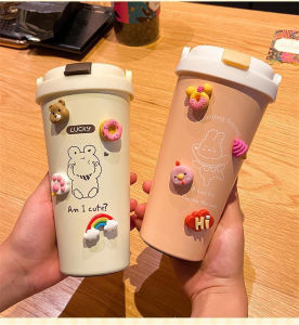 500ML Water Bottle 304 Stainless Steel Water Bottle With Straw And Strap Insulation Cup With Straw Office Water Cup Large Capacity Cute Portable Coffee Cup Stainless Steel Water Bottle With Straw For Officer Keep Cold Keep Hot IS OK（Free Sticker）