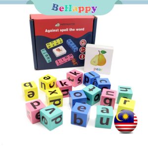 Ready Stock BeHappy Wooden Blocks Spelling Games | Crossword Puzzle with Flash Card English Alphabet Learning