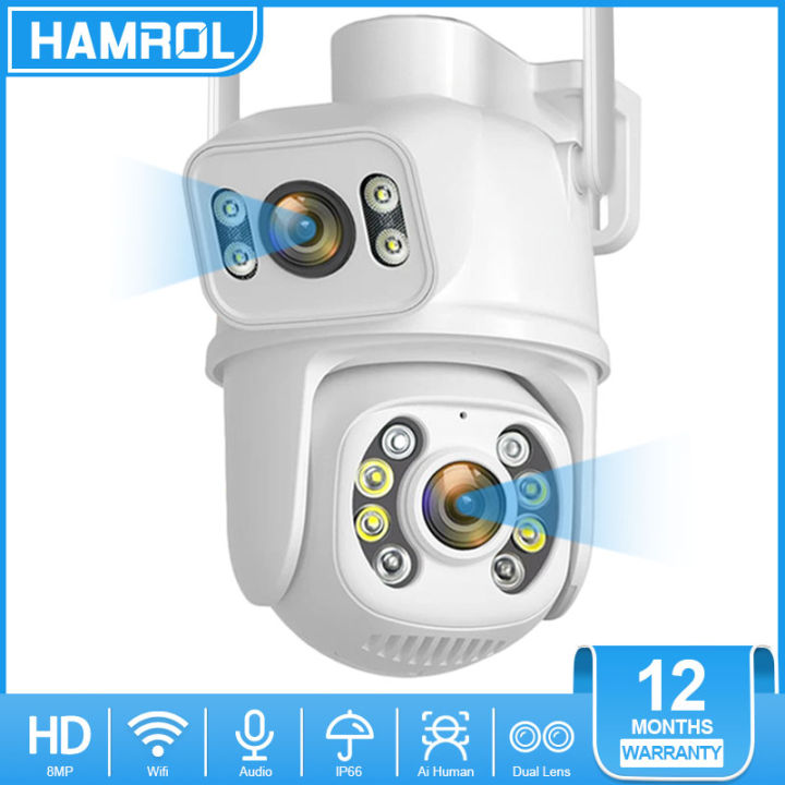 Hamrol 4K 8MP WiFi PTZ Camera Dual Lens With Dual Screen IP Camera Ai ...