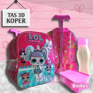 Dafky Bag - Promo tas ransel troli / koper anak sd perempuan karakter kartun 3D dengan lampu LED yang keren cocok untuk anak sekolah atau pergi travel murah nyaman di pakai kualitas terbaik