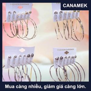 【CANAMEK】 6 cặp thời trang hợp kim vòng tròn bông tai của phụ nữ Stud Bông tai hấp dẫn đa yếu tố trang sức thiết lập thanh lịch Tai đồ trang sức