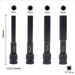 1/2" Drive Long Deep Socket 4pcs Hex Socket Head Adapter Wrench Set For Impact Wrench Drill 8mm-14mm