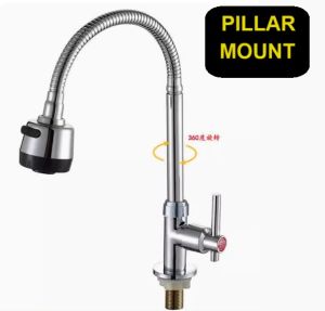 FLEXIBLE SWAN TAP STAINLESS STEEL/ PILLAR & WALL MOUNT/ KITCHEN SINK WATER TAP FAUCET/ HOTEL GRADE/ KITCHEN FITTING