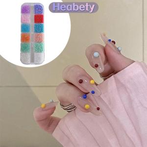 Heabety  12 Grids box 3D Nail Art Charms Mix Round Colorful Pearls Beads Jewelry Manicure Craft Rhinestones Accessories For Decoration
