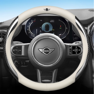 Car Steering Wheel Cover Carbon Fiber White Breathable Anti Slip Leather For MINI Cooper R56 S R53 R50 R52 R55 R60 R61 F54 F55 F56 F60 2023 2022 2021 2020 Car Interior Accessories