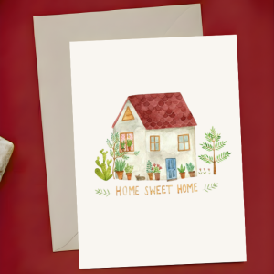 New Home Card - Home Sweet Home | Painted Aesthetic Minimalist New Home New House | A6 Greeting Card | Free Envelope