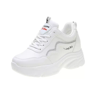 [COD]Recommend for You Women Hidden Wedge Platform Sneakers White Faux Leather Lace‑Up Comfortable Casual Shoes Office Daily Wear Footwear