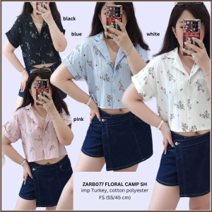 Kemeja Wanita Lengan Pendek Murah (ZARB077 Floral Camp Shirt 4 Warna)