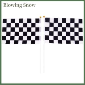 Blowing 5x ธงสีดำและสีขาว checkered Racing แบนเนอร์โพลีเอสเตอร์ธง Hand SIGNAL Flags