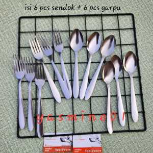1lusin sendok & garpu makan polos stainless tebal (6pcs) / sendok garpu cafe hotel (6pcs)