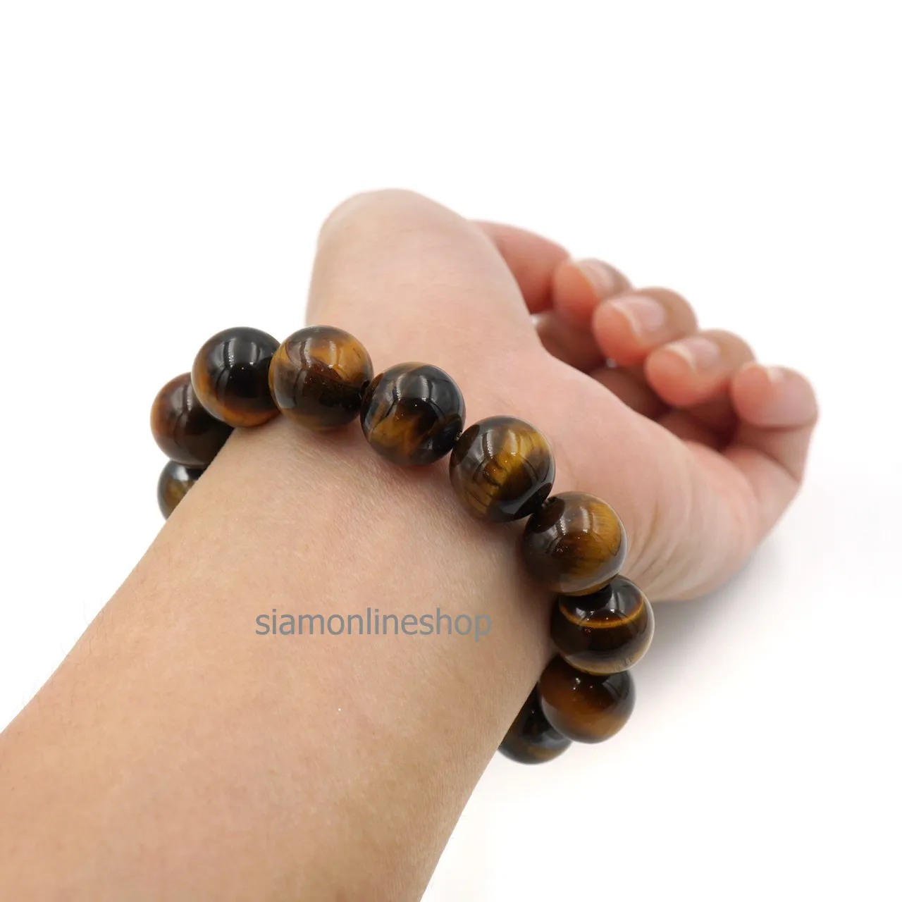 TIGEREYE หินไทเกอร์อาย พลอยตาเสือ ขนาด 10 มม. สร้อยข้อมือหินแท้