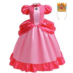 Peach Princess Dress Girl 2-10 Yrs Daisy Cosplay Costume Rosalina Dress Up Clothes Children Birthday Theme Party Carnival Outfit2026