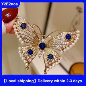【Local shipping】 Fashion Luxury Pearl Rhinestone Butterfly Brooches For Women Clothing Coat Accessries Gifts