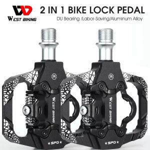 WEST BIKING Bicycle Pedals 2 in 1 SPD Self-Locking Pedal DU Bearing MTB Road Bike Anti-slip Flat Pedals Cycling Accessories