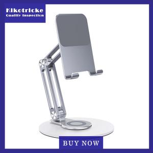 ขาตั้งโทรศัพท์เดสก์ท็อปพร้อมฐานหมุน360ชั้นที่วางโทรศัพท์พับได้ที่วางโทรศัพท์โลหะโต๊ะสำนักงานอุปกรณ์เสริม
