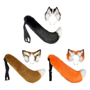 Soft Foxes Ears Headbands With Furry Tail Halloween Party Accessory Comfortable Hair Ornament For Cosplay Event