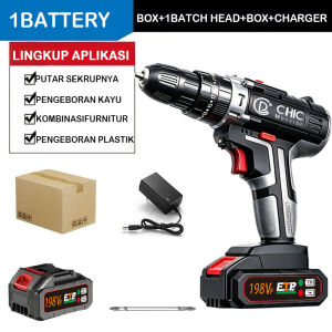 Cordless Electric Drill 398VF High Power Versatile Tool with 3-in-1 Function Drilling Screwdriving Hammer Drilling Complete Accessories