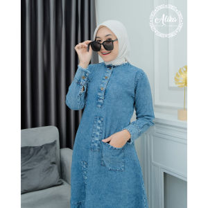 Gamis Jeans Velia Maxy / Dress Light Snow / Baju Muslim / Pakaian Wanita Model Terbaru / Dress Jeans kekinian