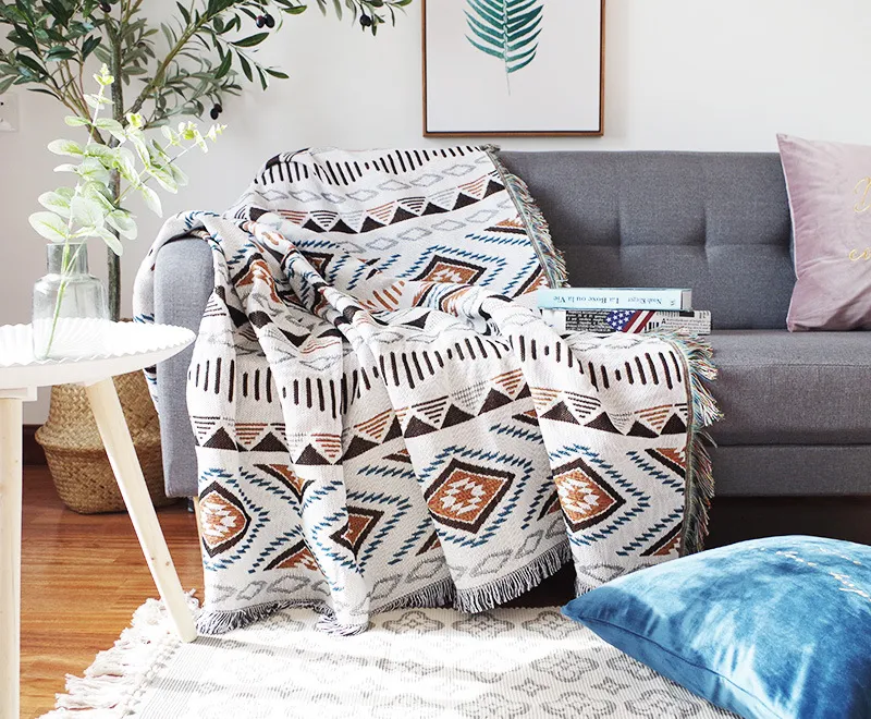 Soft Throw Blankets with Tassels Cozy Cotton Woven Reversible