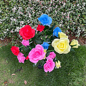 5 Head LED Solar Simulation Rose Flower Solar LED Light Garden Yard Lawn Night Lamp Landscape