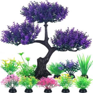 YITAQI Plastic Aquarium Artificial Plants Funny Lifelike Aquatic Plants Ornament Landscaping Accessories Undersea Cherry Blossom Tree Plants For Goldfish Betta Fish Tank