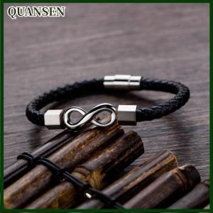 QUANSEN Gift For Men Infinity Bracelet Braided Leather Forever Linked Together Stainless Steel Engraved With Love You Forever Jewelry