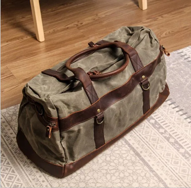 Canvas and leather duffle bags best sale