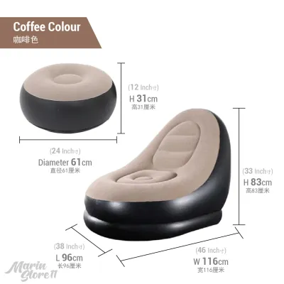 Inflatable Flocking Air Chair With Footstool Lazy Sofa Malas Angin Kerusi Berbondong Kembung Dengan Bangku Kaki 81001