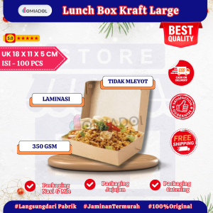 Lunch Box Large Bahan Kraft Full Laminasi - Ukuran 18 x 11 x 5 (100 Pcs)