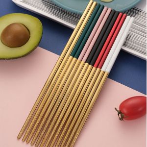 NCNC(OKDEALS01) ใช้ซ้ำได้ กันลื่น อาหารแท่ง สำหรับการรับประทานอาหาร สำหรับโฮมโฮเทล เครื่องล้างจานปลอดภัย เครื่องมือครัว เครื่องใช้บนโต๊ะอาหาร ตะเกียบโลหะ ตะเกียบ