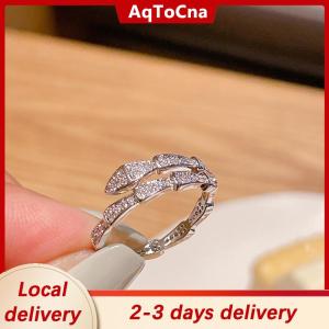 [COD] AqToCna Ship within 24 hours Light Luxury Crystal Snake Shape Ring For Women Girl Exquisite Shiny Zircon Opening Adjustable Finger Ring Wedding Jewelry Gifts