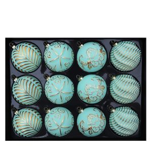 MIRELAE 12PCS Bề Sơn Đồ trang trí cây thông Noel Bề có vân Thiết kế nổi Đồ trang trí Giáng sinh Sang trọng Nhiều màu sắc Đồ trang trí treo Trang trí cây thông Noel