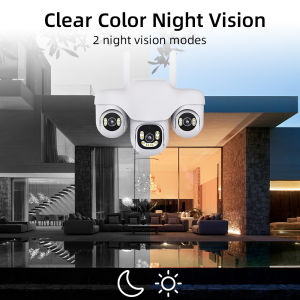 LLSEE Three Lens Three Screens WIFI Solar Camera 15MP 10X Zoom CCTV Outdoor Automatic Tracking Humanoid Detection PTZ IP66 Cam V380