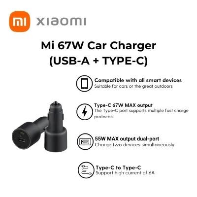 Xiaomi 67W Car Charger USB-A + Type C (Type C) | Compatible with smartphones flashlights and portable power banks