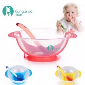 Kangaroomom Baby Toddler Sucker Bowl Set with Spoon Training Eating Bowl