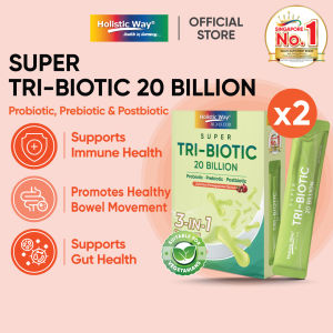 Holistic Way Bio-Elixir Super Tri-Biotic 20 Billion – Gut & Colon Health with Probiotics + Prebiotics + Postbiotics | Healthy Digestion | Stronger Immunity — Vegan (1.8g x 15 Powder Sachets per box)
