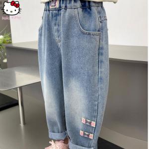 Christmas Gift Halloween Kawaii Sanrio Girls Jeans Kuromi Spring and Autumn New Collection Kids Fashion Cartoon Anime Casual Outerwear Wide Leg Pants