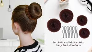 MORGLES Hair Bun Maker with Black Pins 2 Sizes Donut Kit with 10 Black Pins Soft Mesh for Salon Buns Lightweight & No-Slip Hold for Dance Gymnastics & Daily Wear